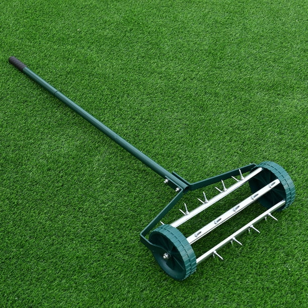 w/Mudguard Push Spike Rolling Garden Lawn Aerator Roller Home Grass Steel Handle